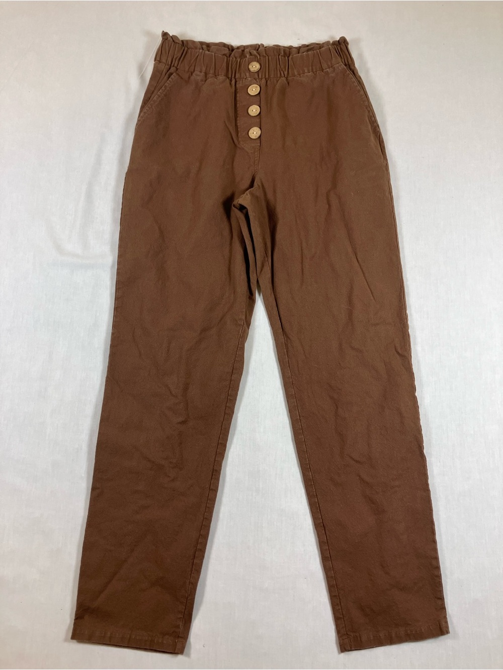 Men's Brown Elastic Waist Button-Front Pants